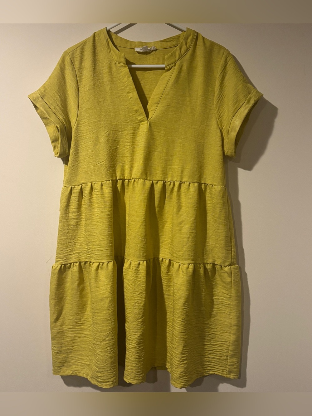 Texture Tiered Shift Dress — Lime Green Chartreuse